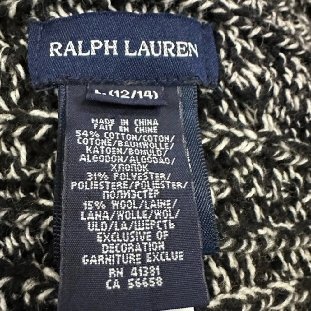 Ralph Lauren Girls Marled Knit Asymmetrical Draped Cardigan Navy White L 12/14‎